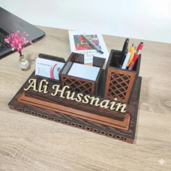 Custom Name Wooden Desk Organizer – Premium Islamic Office Décor