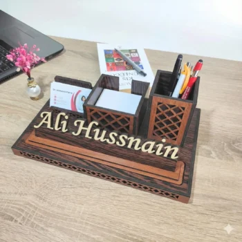 Custom Name Wooden Desk Organizer – Premium Islamic Office Décor