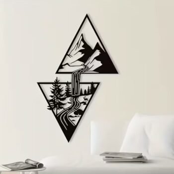 Nature’s Reflection” Geometric Mountain & Forest MDF Wall Art