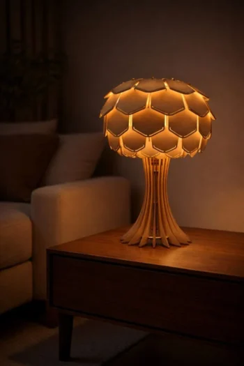 Scandinavian Honeycomb Wooden Table Lamp – Laser Cut MDF Decorative Lamp