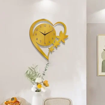 Golden Heart Floral Wall Clock – Modern Decorative Design