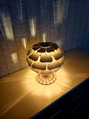 Scandinavian Petal Design Wooden Table Lamp – Laser Cut MDF Decorative Lamp