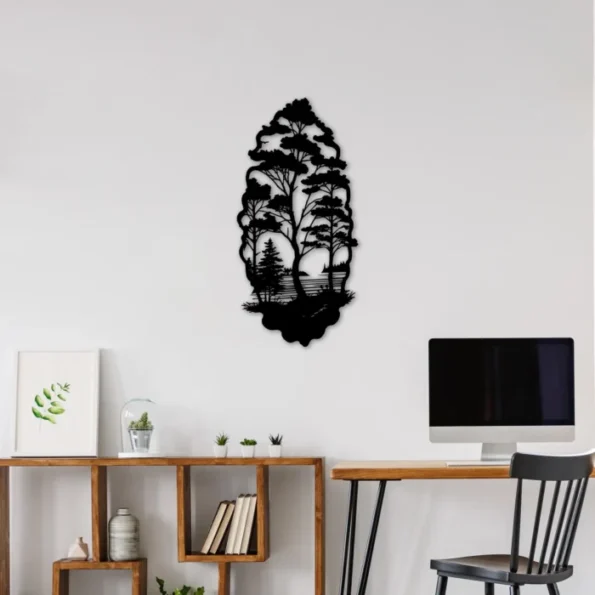 Forest & Lake MDF Wall Art – Botanical Garden Nature Silhouette Décor