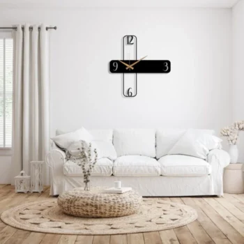 Black Modern Wall Clock, Minimalist MDF Wall Clock, Unique Design Home Decor Art, Oversize Silent Wall Clock