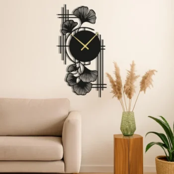 Ginkgo Leaf MDF Wall Clock – Modern Nature Inspired Wall Décor