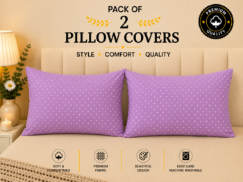 Premium Printed Pillow Covers Pack of 2 - Classic Mini Polka Dot Pattern (Lavender Purple & White)