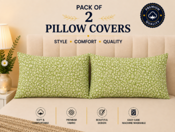 Premium Printed Pillow Covers Pack of 2 - Mini Daisy Floral Print (Olive Green & White)