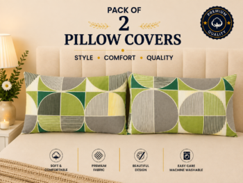 Premium Printed Pillow Covers Pack of 2 - Modern Geometric Abstract Blocks (Green & Grey)