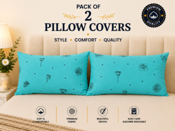 Premium Printed Pillow Covers Pack of 2 - Minimalist Floral Rose Line Art (Sky Blue / Turquoise)