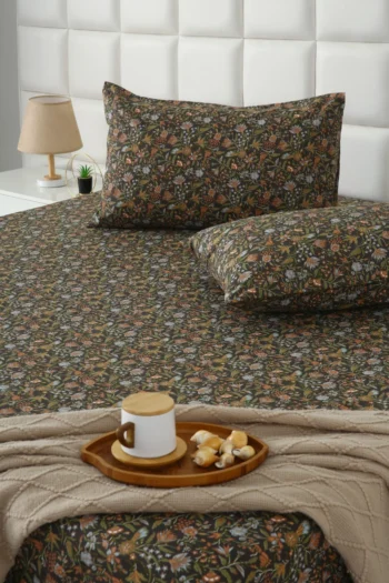 Premium Cotton Blend Floral Printed Fitted Bedsheet Set